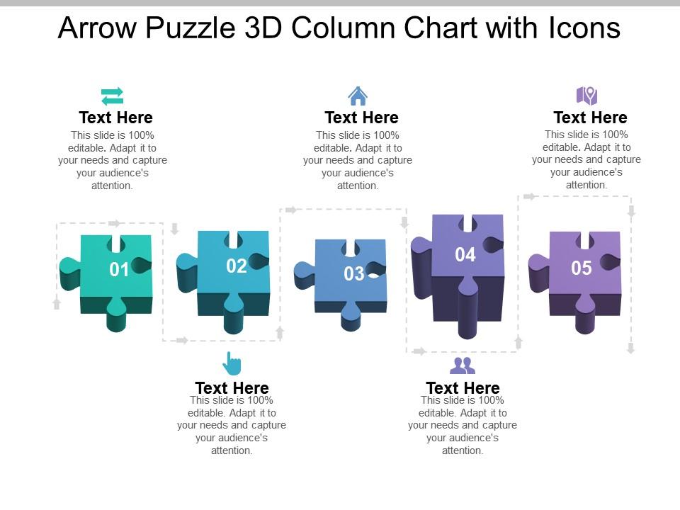 Arrow puzzle 3d column chart with icons Slide01