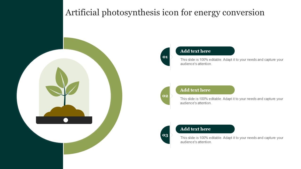 Artificial Photosynthesis Icon For Energy Conversion Ppt Template