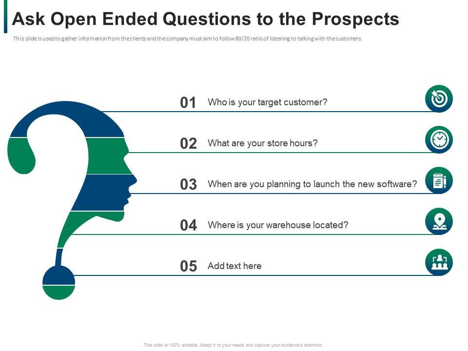 Ask open ended questions to the prospects developing refining b2b sales strategy company ppt icons Slide01