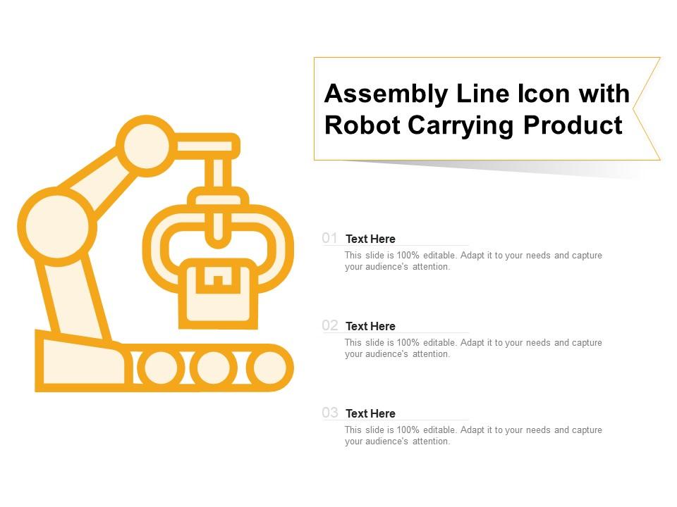 Assembly line icon with robot carrying product Slide01