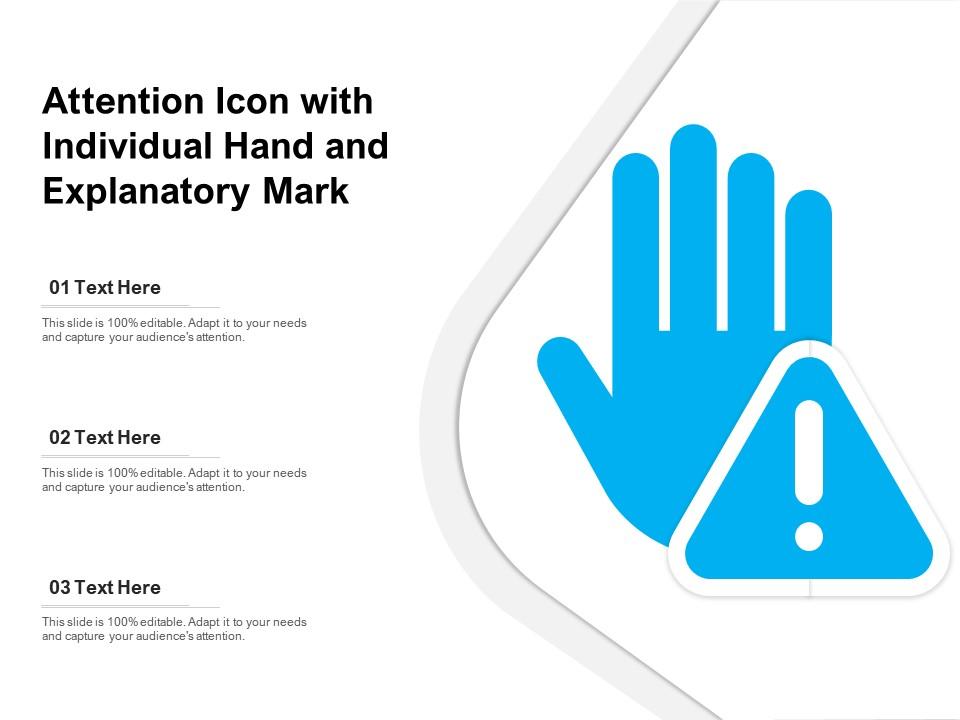 Attention icon with individual hand and explanatory mark Slide01
