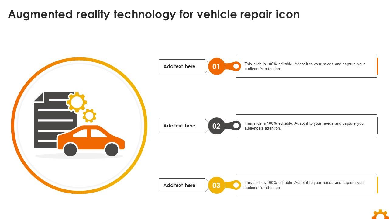 Augmented Reality Technology For Vehicle Repair Icon Ppt Slides