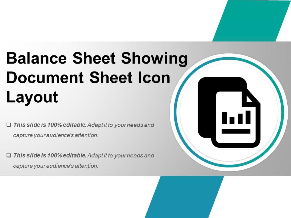 Balance sheet showing document sheet icon layout Slide01