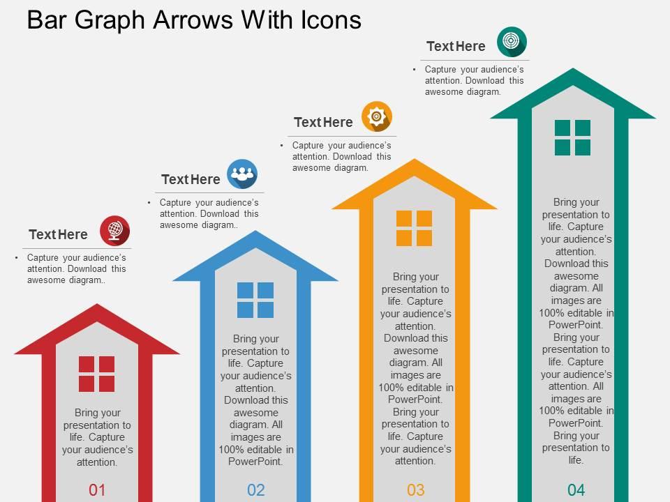 Bar graph arrows with icons flat powerpoint design Slide01