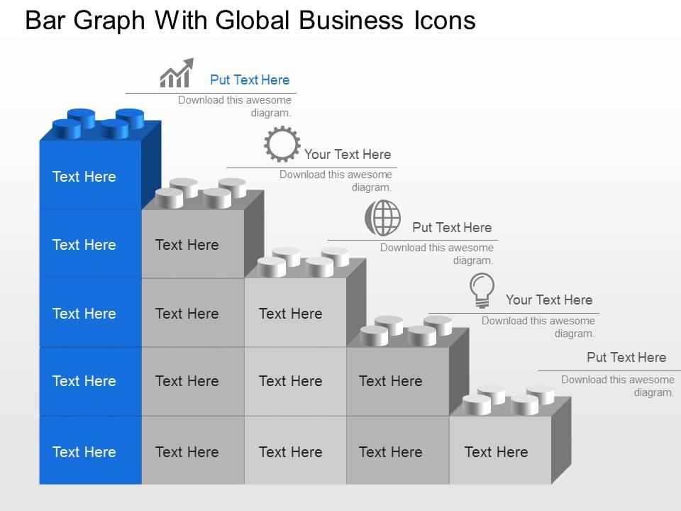 Bar graph with global business icons powerpoint template slide Slide01