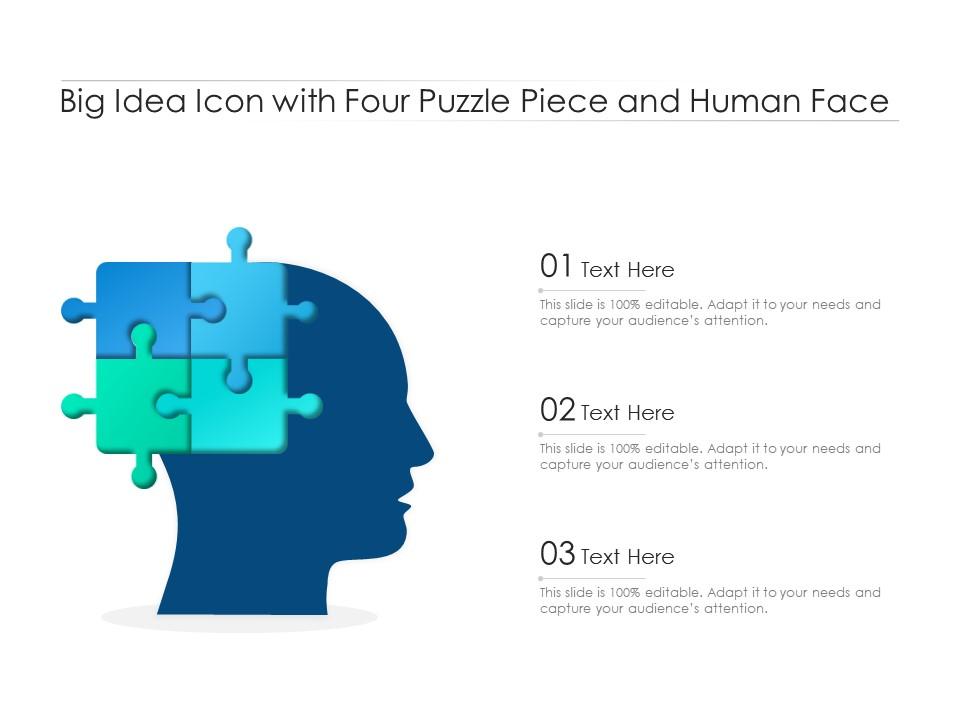 Big idea icon with four puzzle piece and human face Slide01