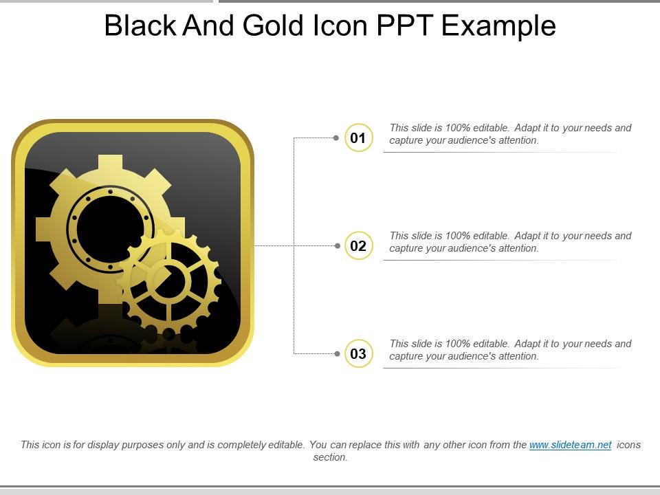 Black and gold icon ppt example Slide01