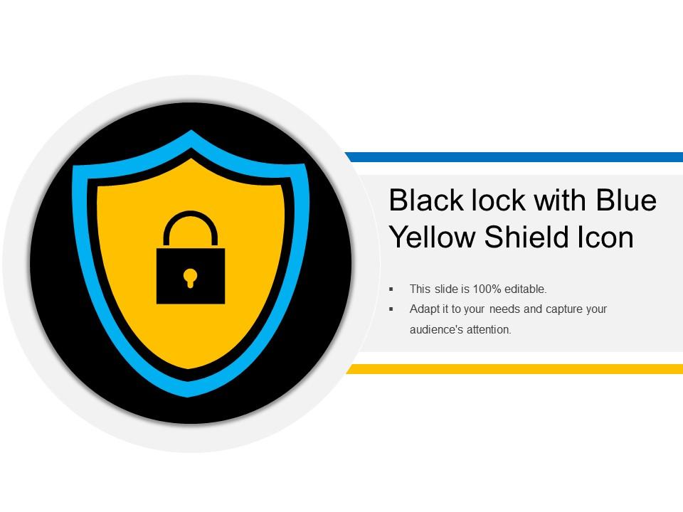 Black lock with blue yellow shield icon Slide01