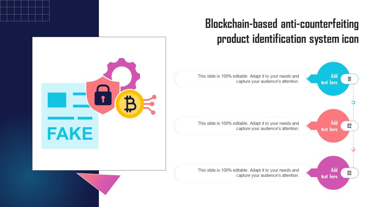 Blockchain Based Anti Counterfeiting Product Identification System Icon Ppt Powerpoint