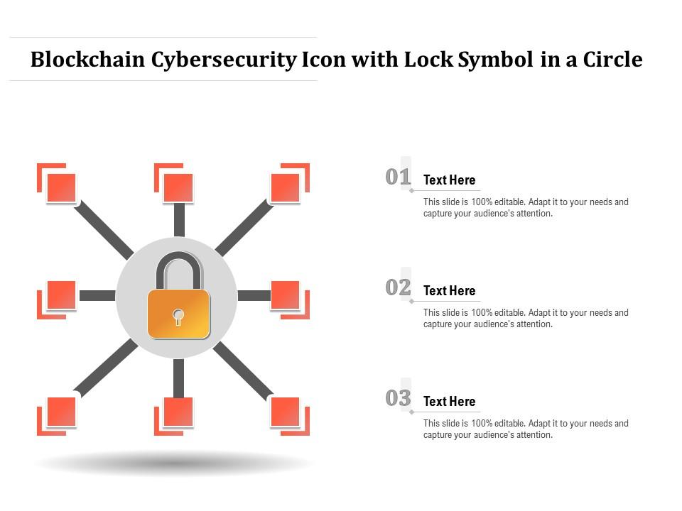 Blockchain cybersecurity icon with lock symbol in a circle Slide01