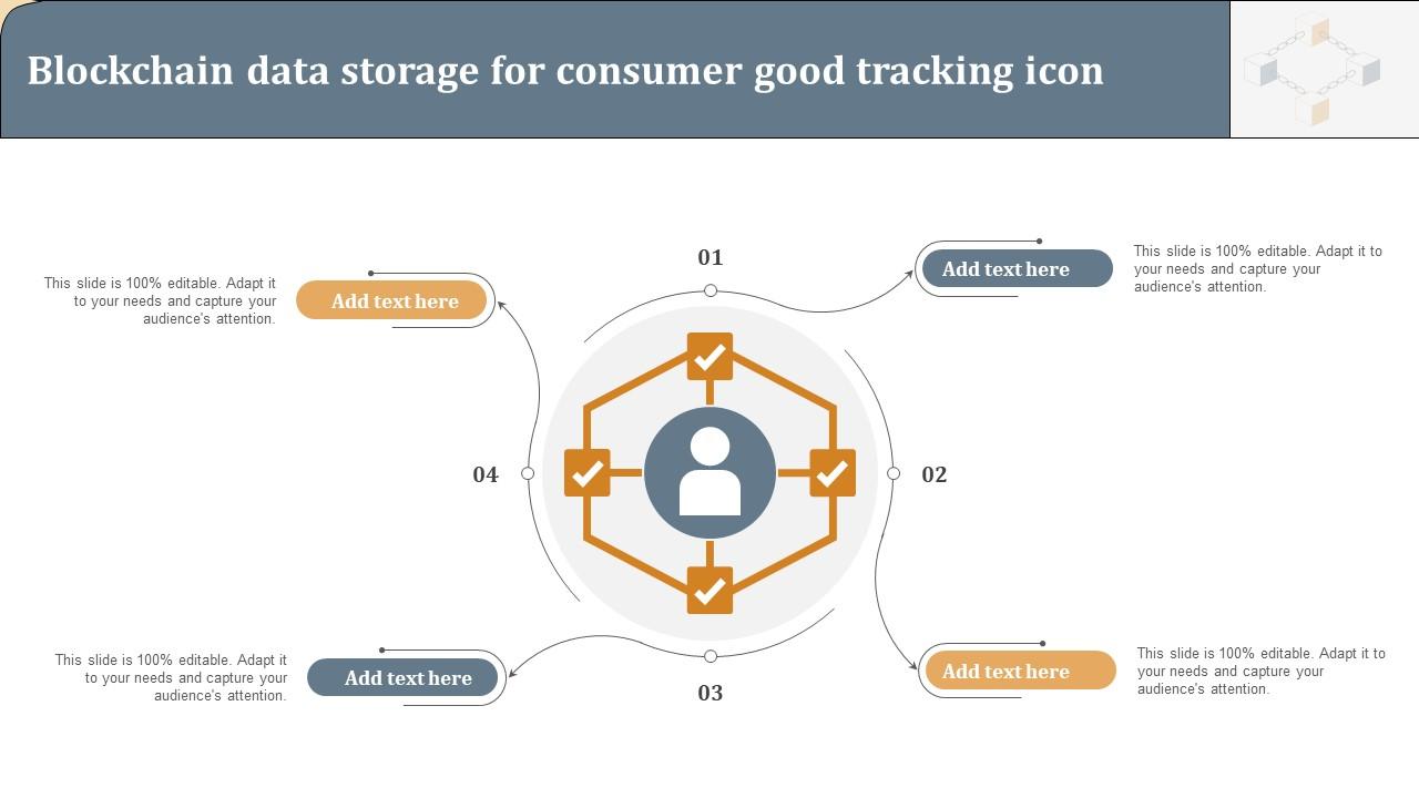 Blockchain Data Storage For Consumer Good Tracking Icon Ppt Sample