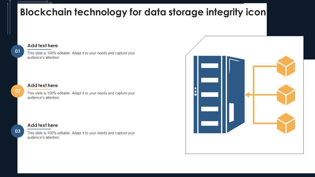 Blockchain Technology For Data Storage Integrity Icon Ppt Template