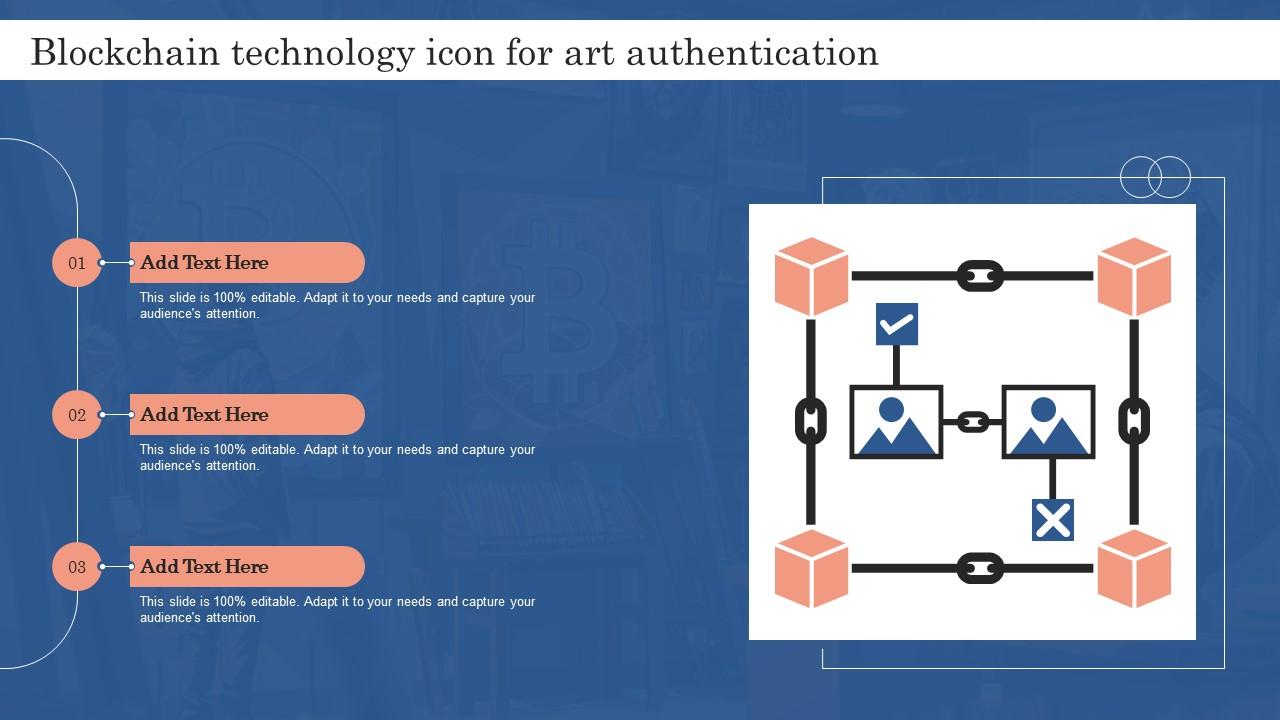 Blockchain Technology Icon For Art Authentication Ppt Template