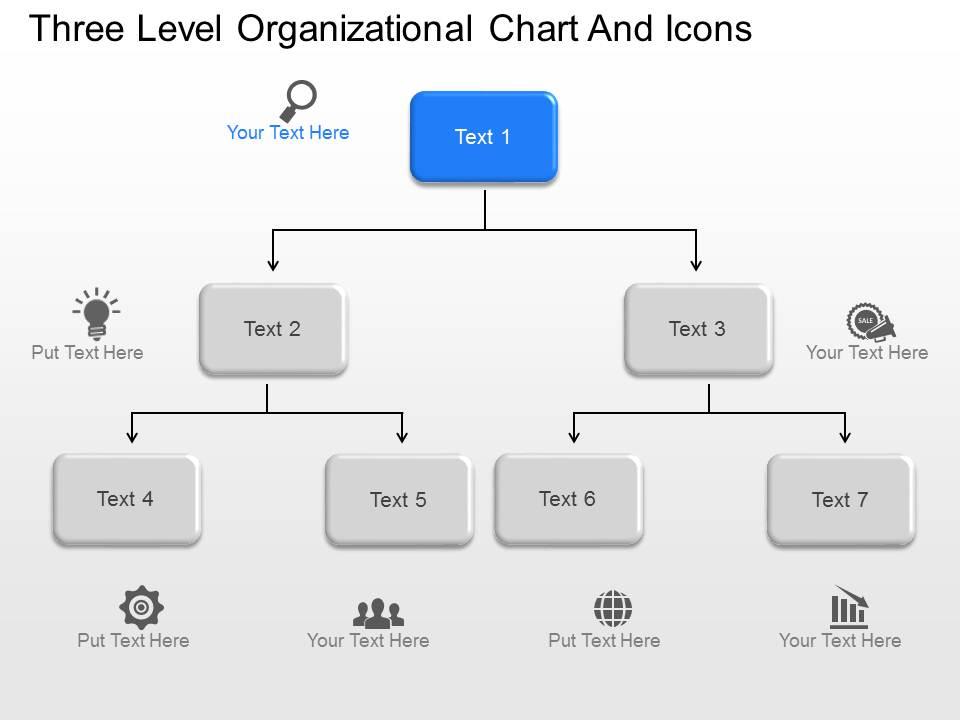 Bo three level organizational chart and icons powerpoint template Slide01