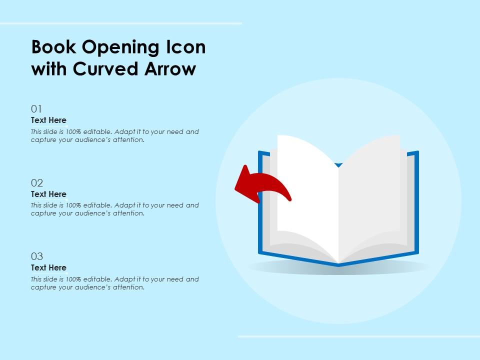 Book opening icon with curved arrow Slide01