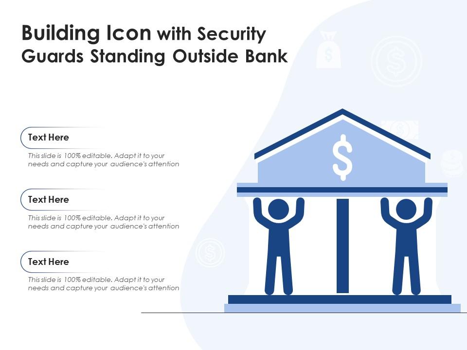 Building icon with security guards standing outside bank Slide01