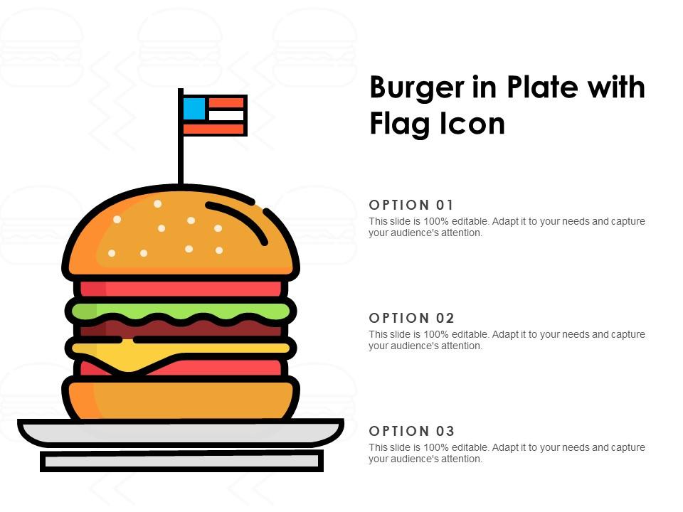 Burger in plate with flag icon Slide01
