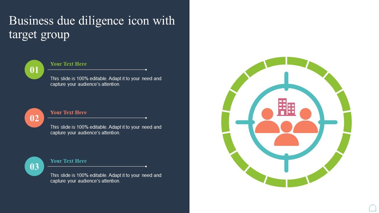 Business Due Diligence Icon With Target Group Slide01