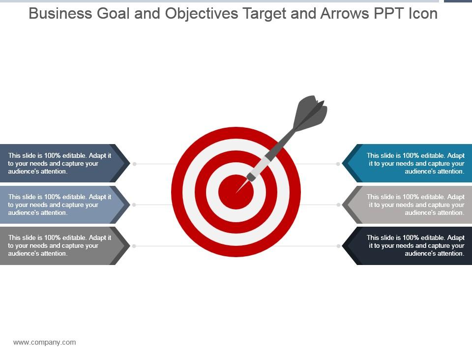 Business goal and objectives target and arrows ppt icon Slide01
