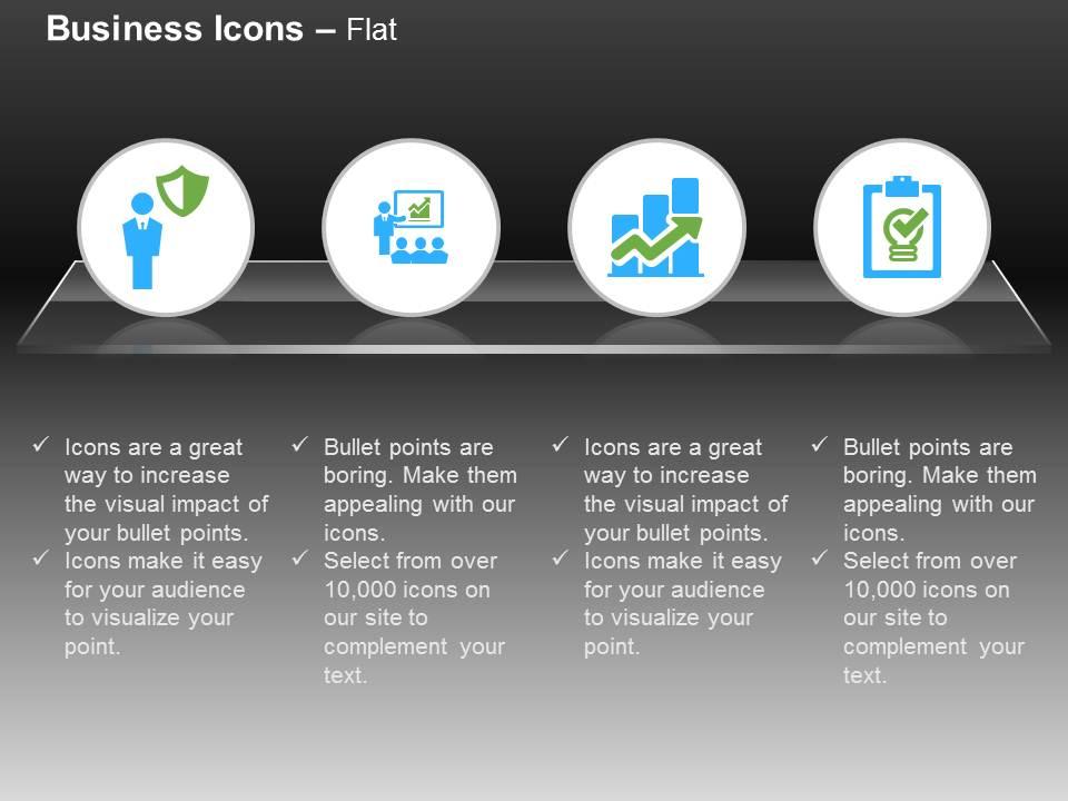 Business man safety shield team discussion bar graph checklist ppt icons graphics Slide01