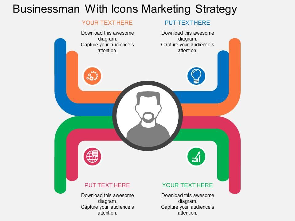 Business man with icons marketing strategy flat powerpoint desgin Slide01
