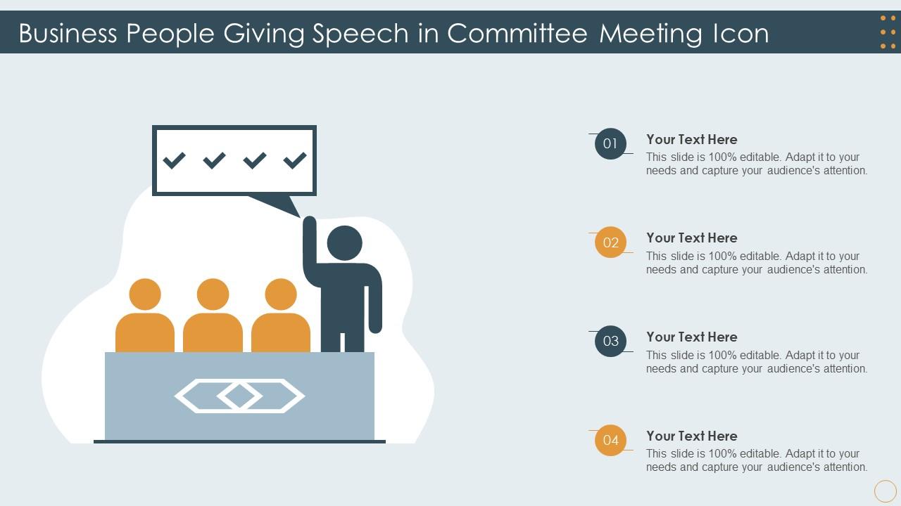 Business People Giving Speech In Committee Meeting Icon Slide01