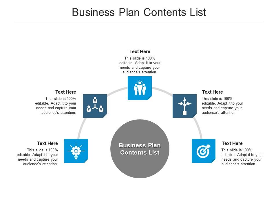 Business plan contents list ppt powerpoint presentation outline icons cpb Slide01
