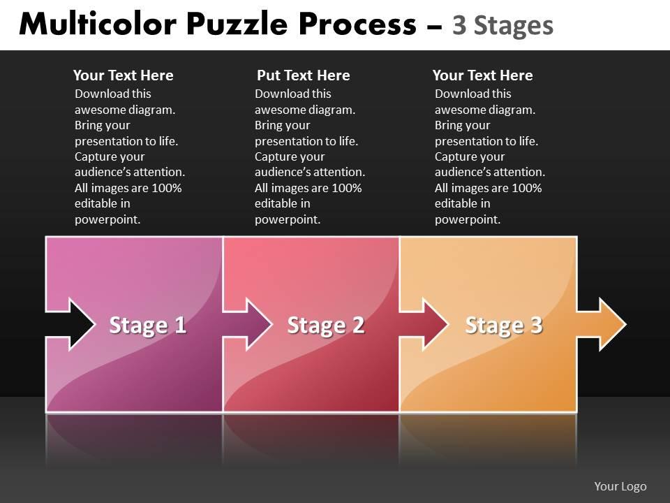 Business powerpoint templates 3 stages multicolor puzzle process sales ppt slides Slide01