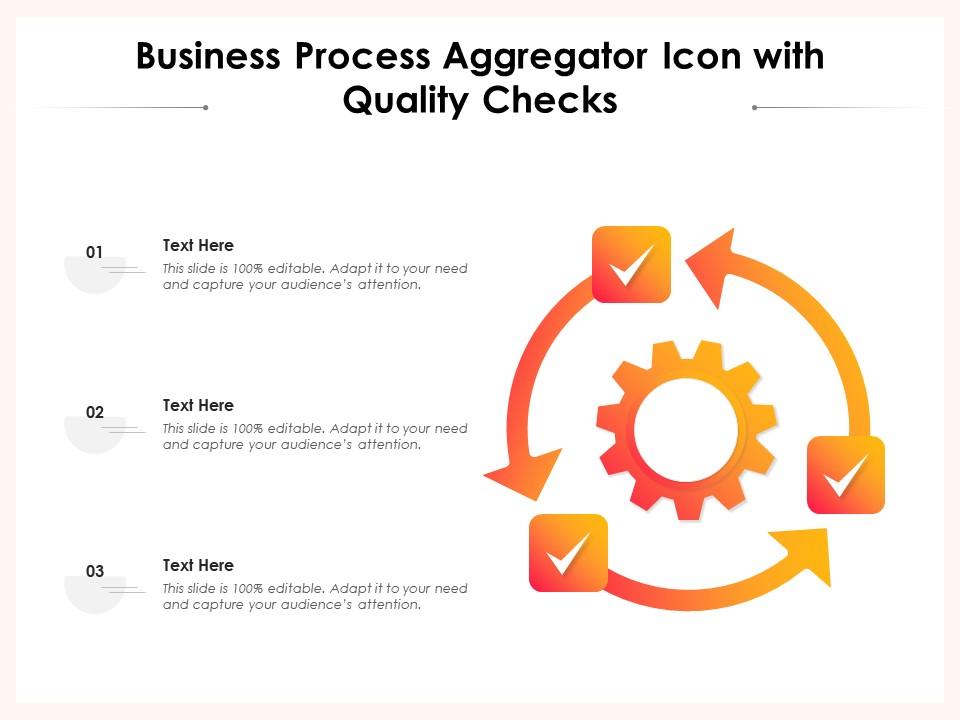 Business process aggregator icon with quality checks Slide01