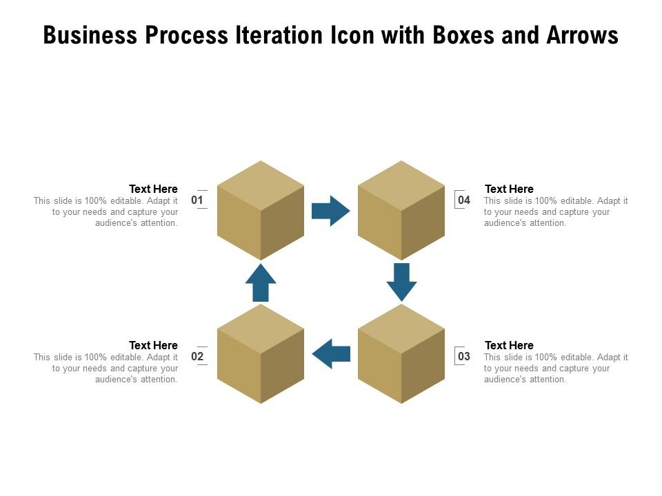 Business process iteration icon with boxes and arrows Slide01