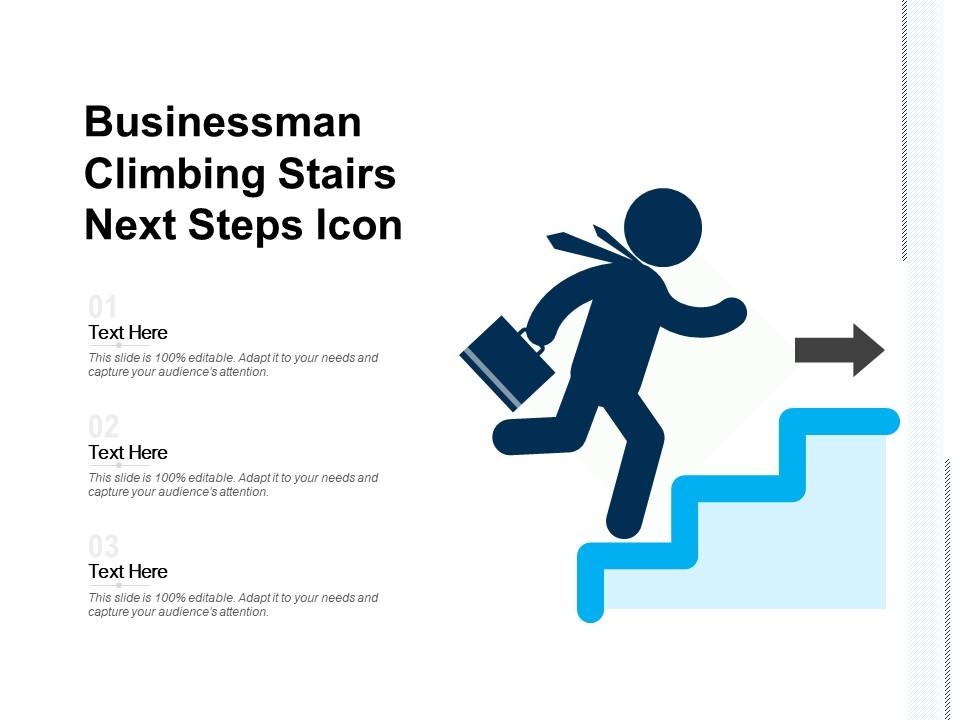 Businessman climbing stairs next steps icon Slide01