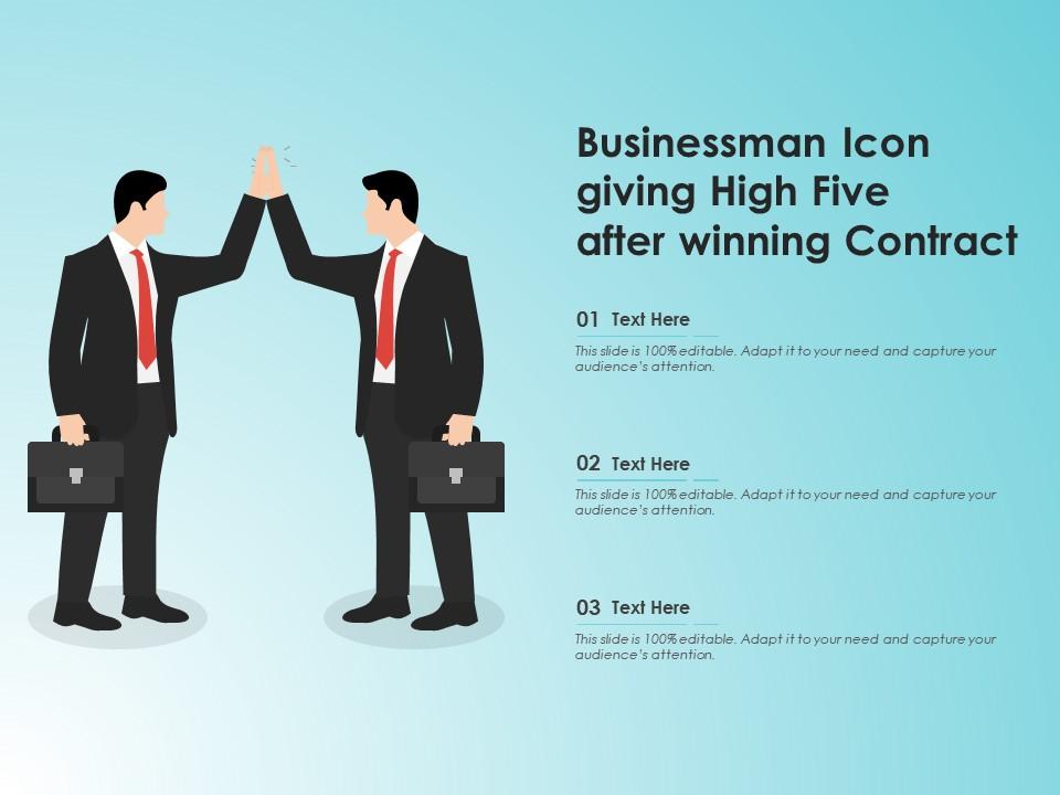 Businessman icon giving high five after winning contract Slide01