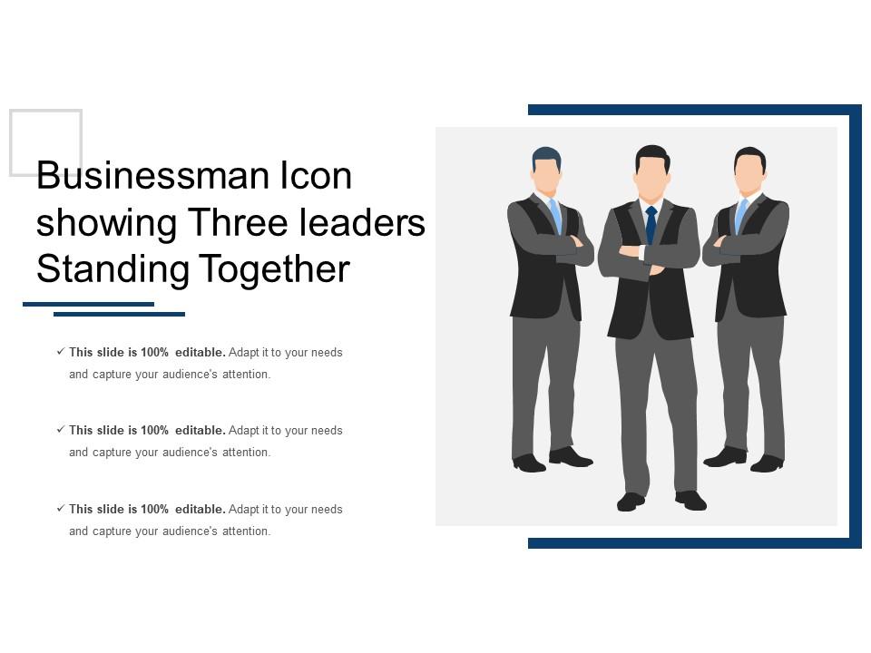 Businessman icon showing three leaders standing together Slide01