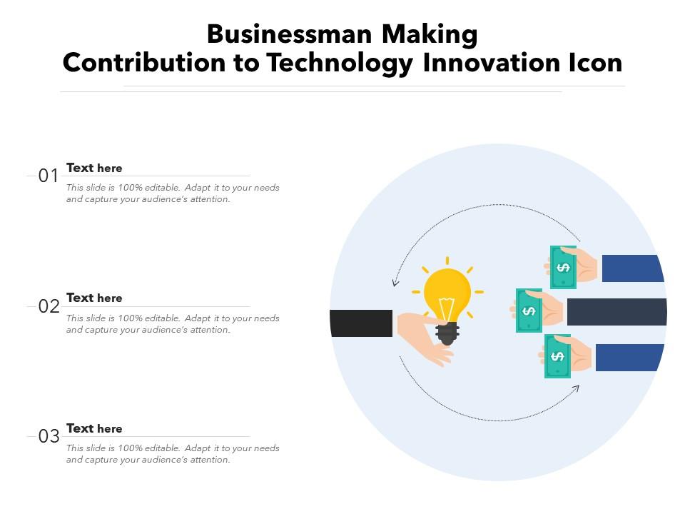 Businessman making contribution to technology innovation icon Slide01