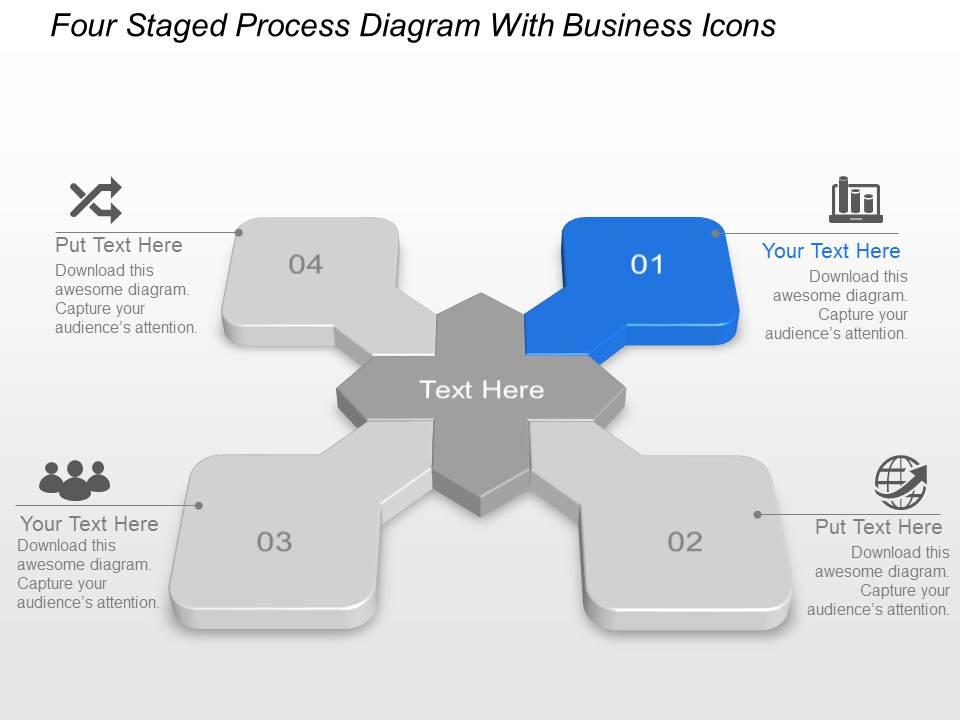 Bv four staged process diagram with business icons powerpoint template slide Slide01