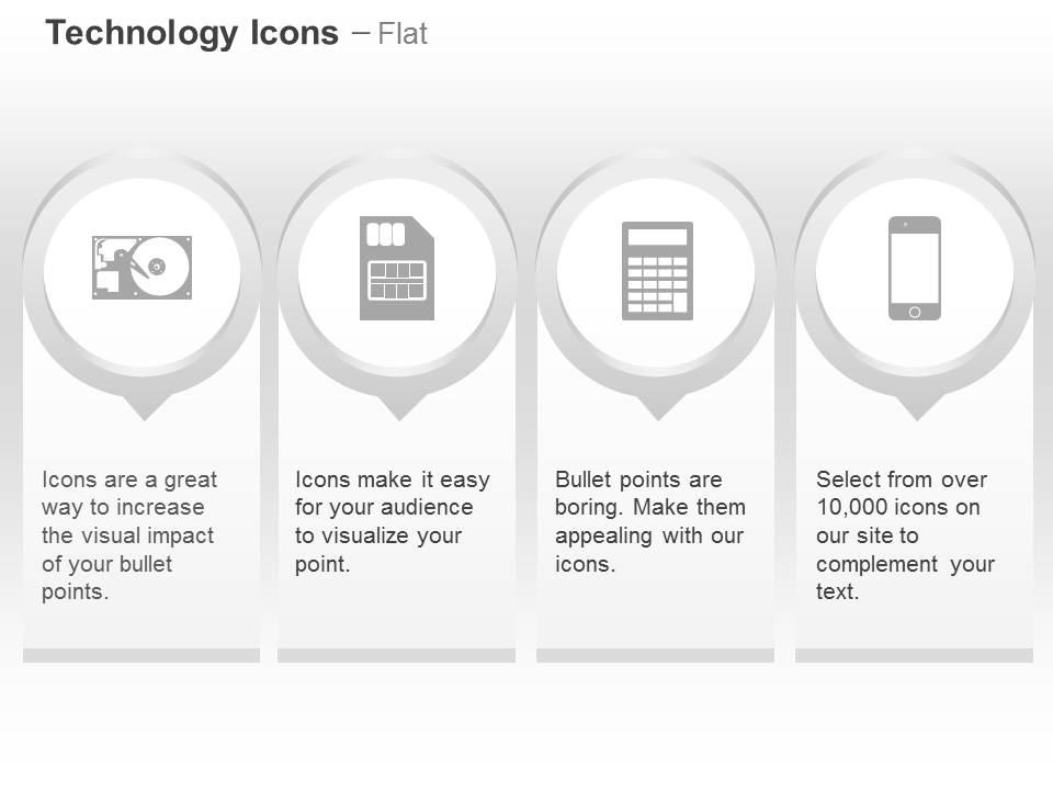 Calculator phone hard drive simcard ppt icons graphics Slide01