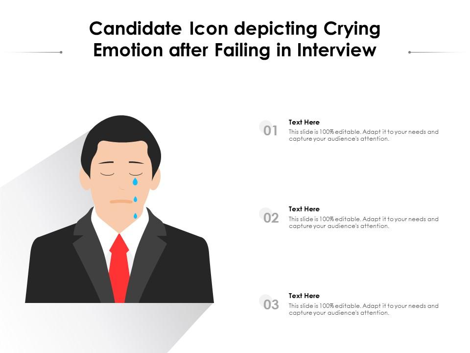Candidate icon depicting crying emotion after failing in interview Slide01