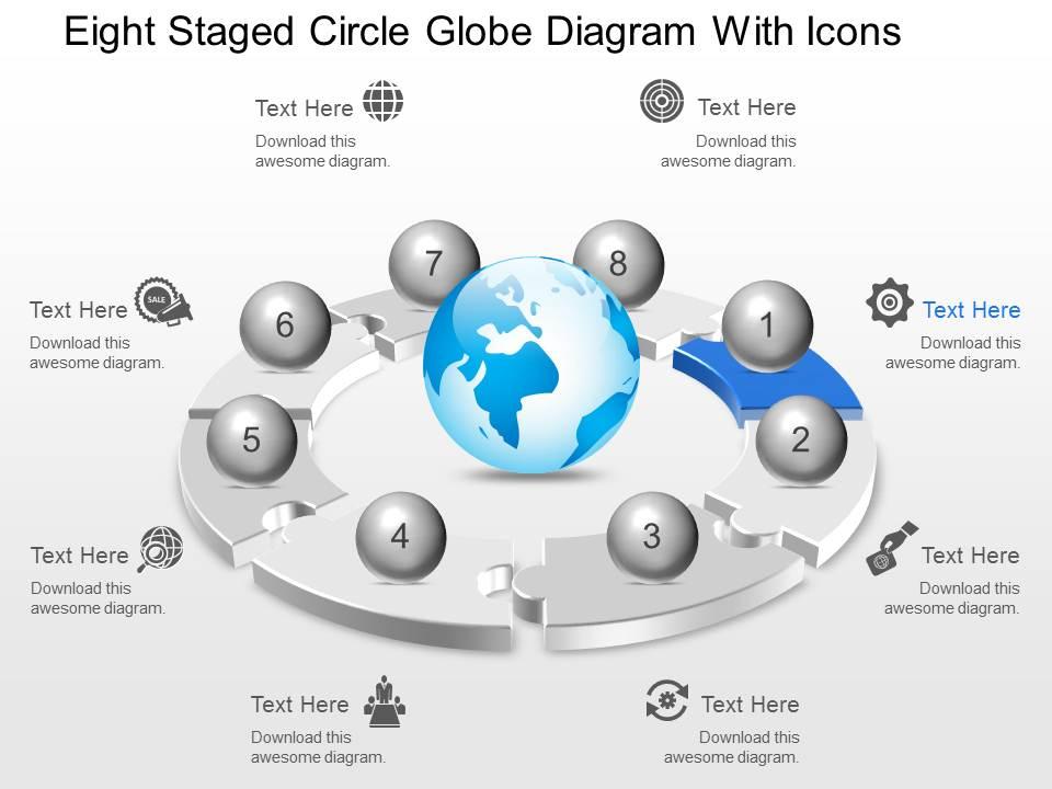 Ce eight staged circle globe diagram with icons powerpoint template Slide01