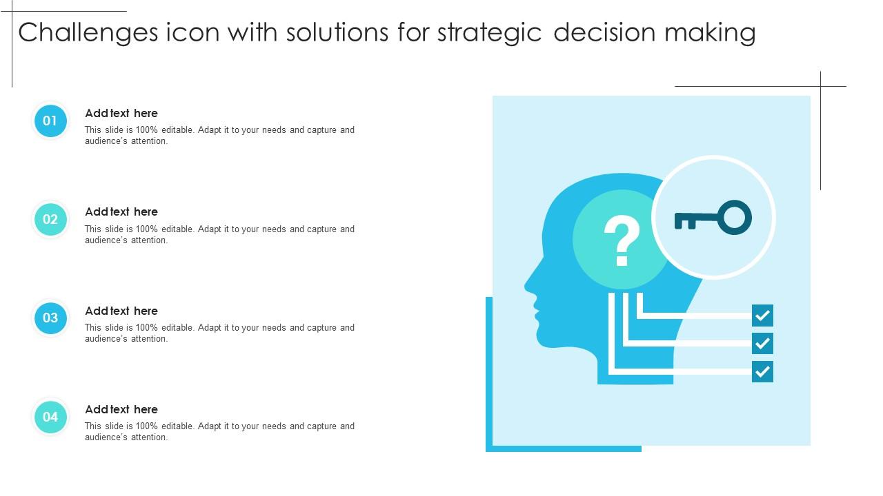 Challenges Icon With Solutions For Strategic Decision Making Slide01