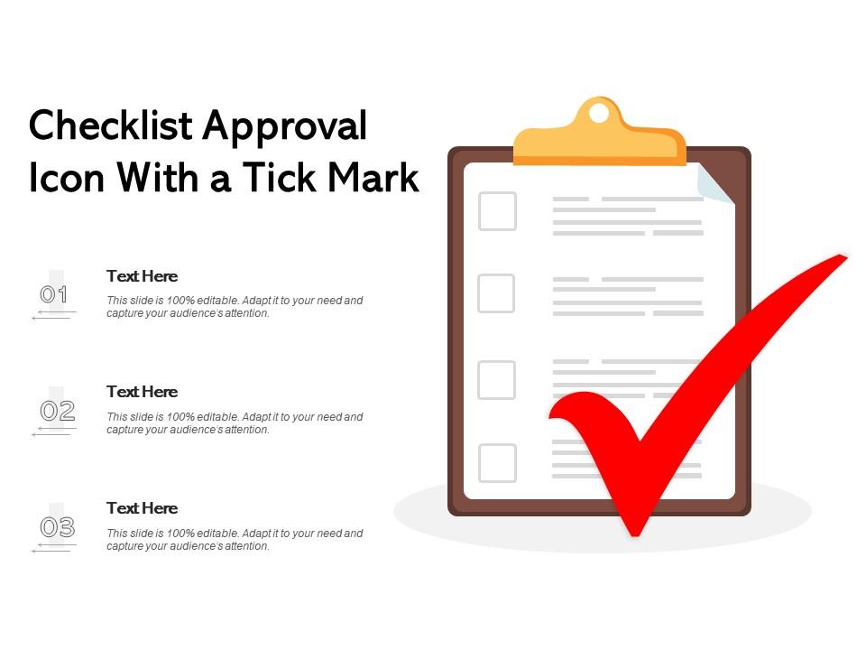 Checklist approval icon with a tick mark Slide01