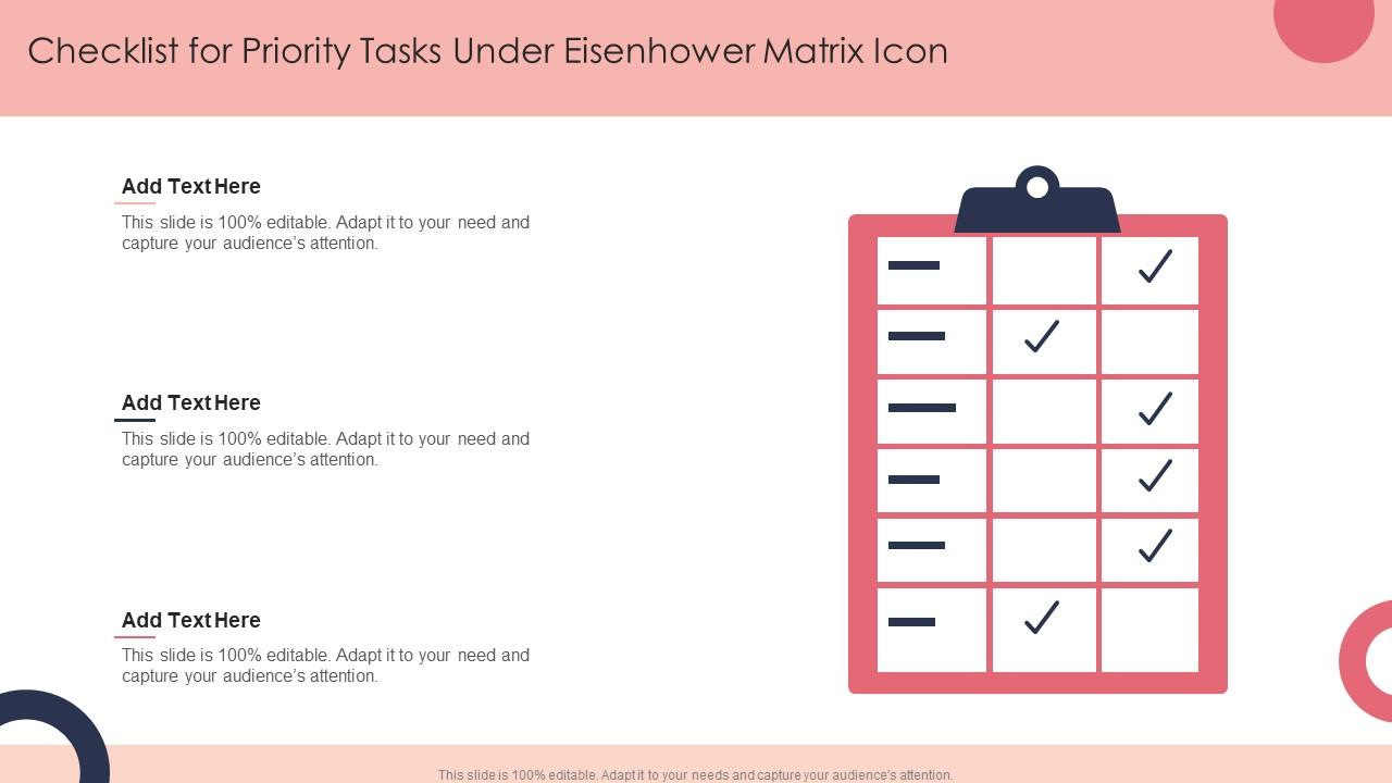 Checklist For Priority Tasks Under Eisenhower Matrix Icon Slide01