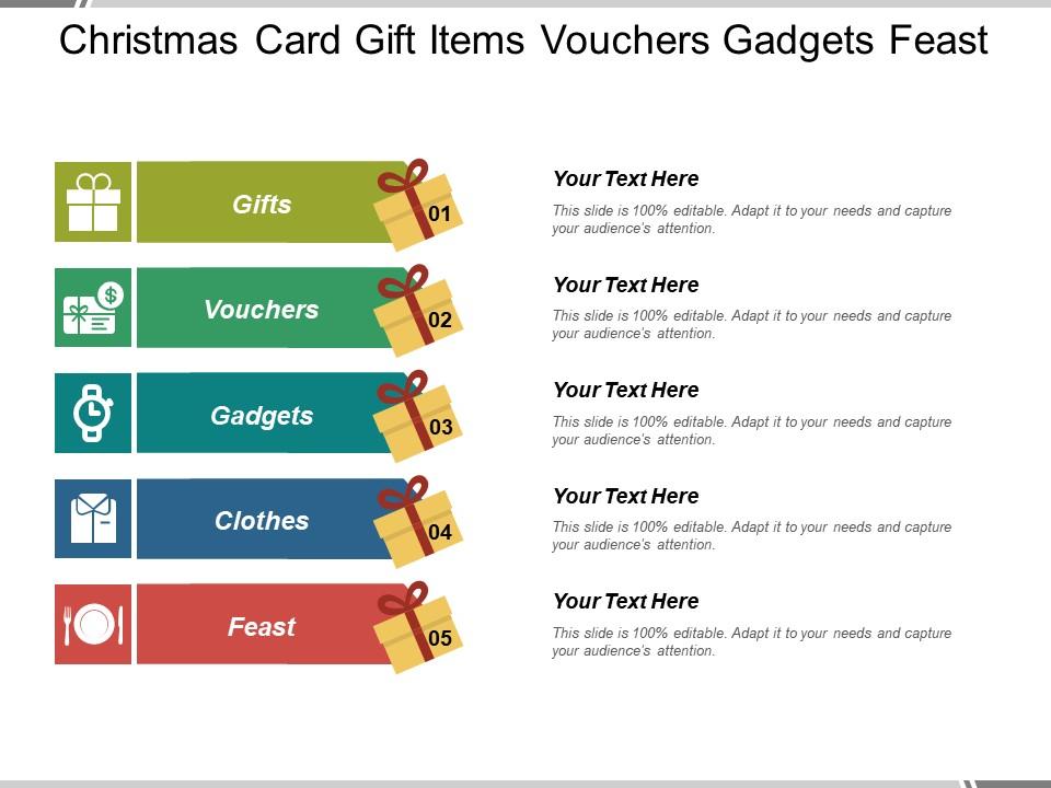 Christmas card gift items vouchers gadgets feast Slide01