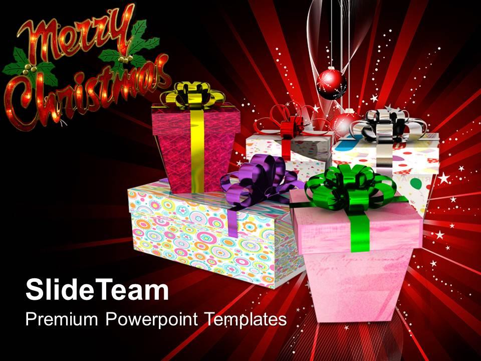 Christmas time merry pile of gift boxes celebration holiday powerpoint templates Slide01