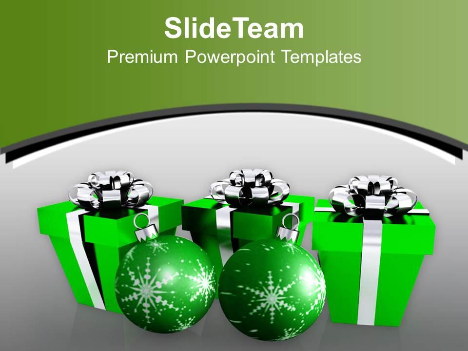 Christmas tree carol green gift boxes with balls powerpoint templates ppt backgrounds for slides Slide01