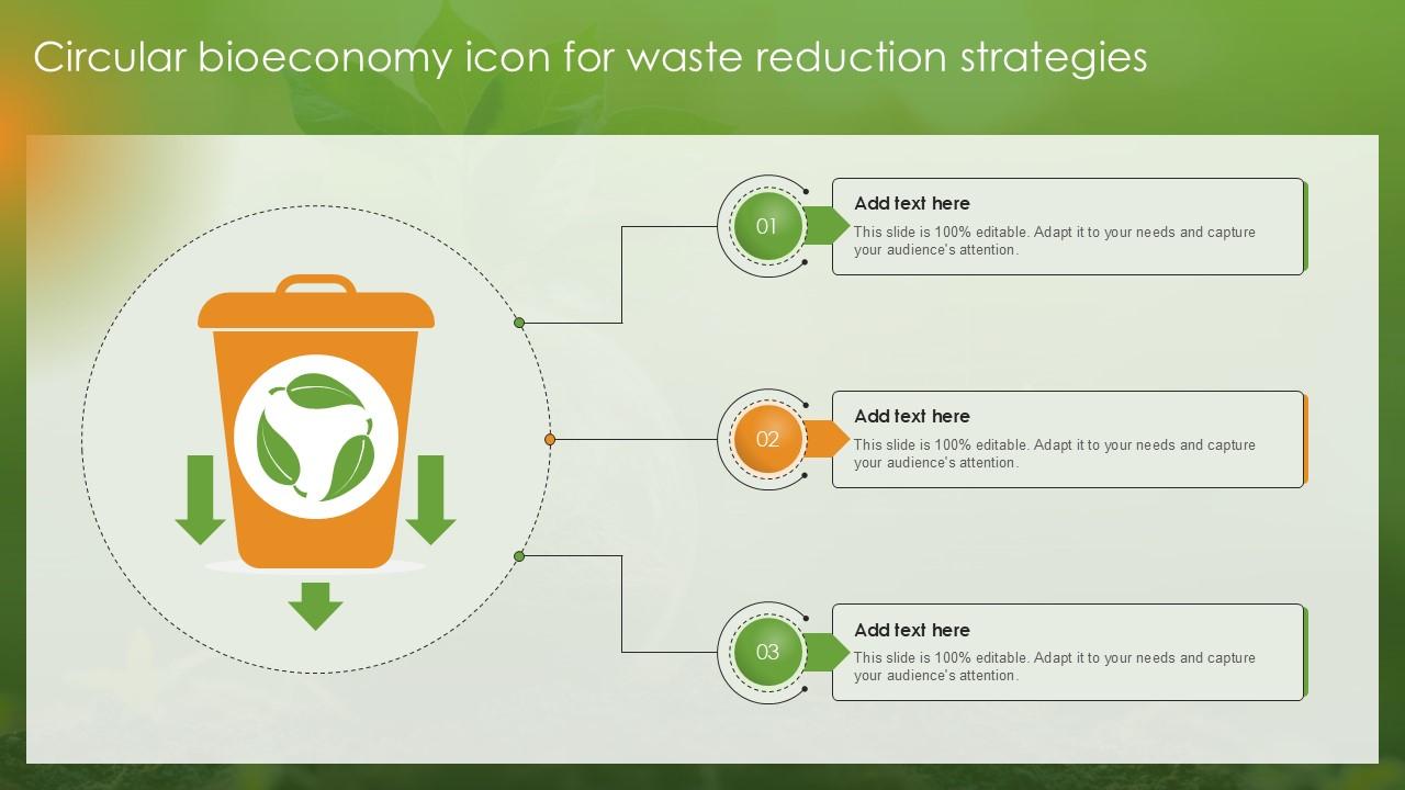 Circular Bioeconomy Icon For Waste Reduction Strategies Ppt Template