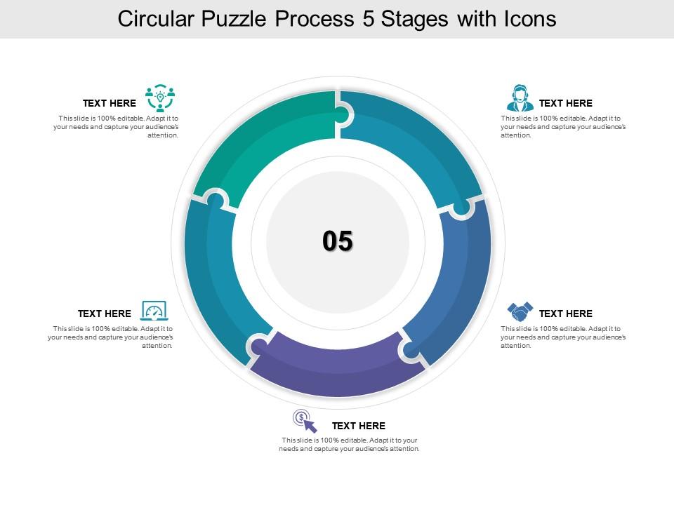 Circular puzzle process 05 stages with icons Slide01