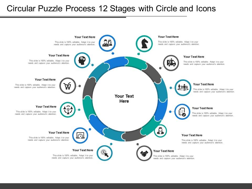 Circular puzzle process 12 stages with circle and icons Slide01