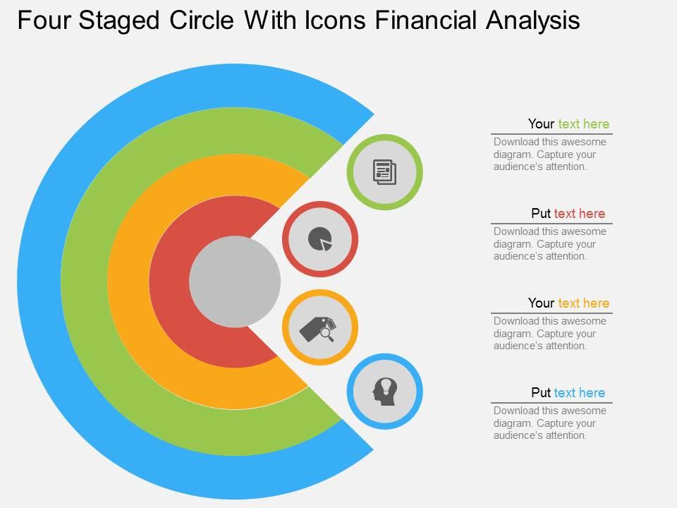 Cj four staged circle with icons financial analysis flat powerpoint design Slide01