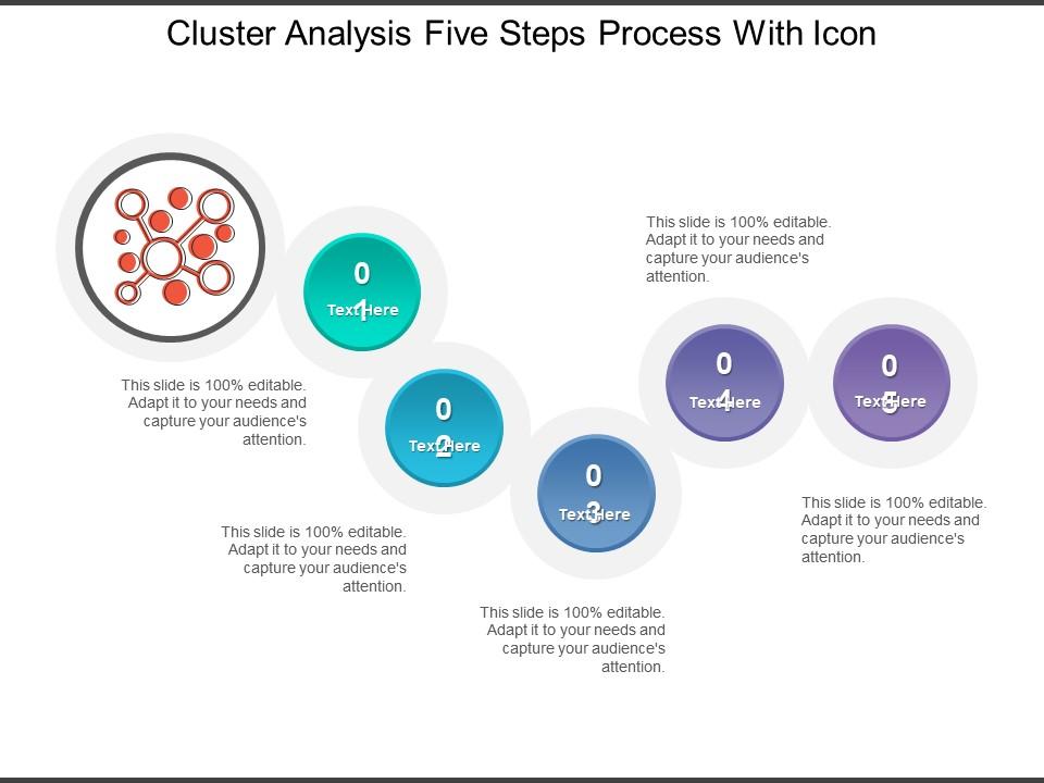 Cluster analysis five steps process with icon Slide01