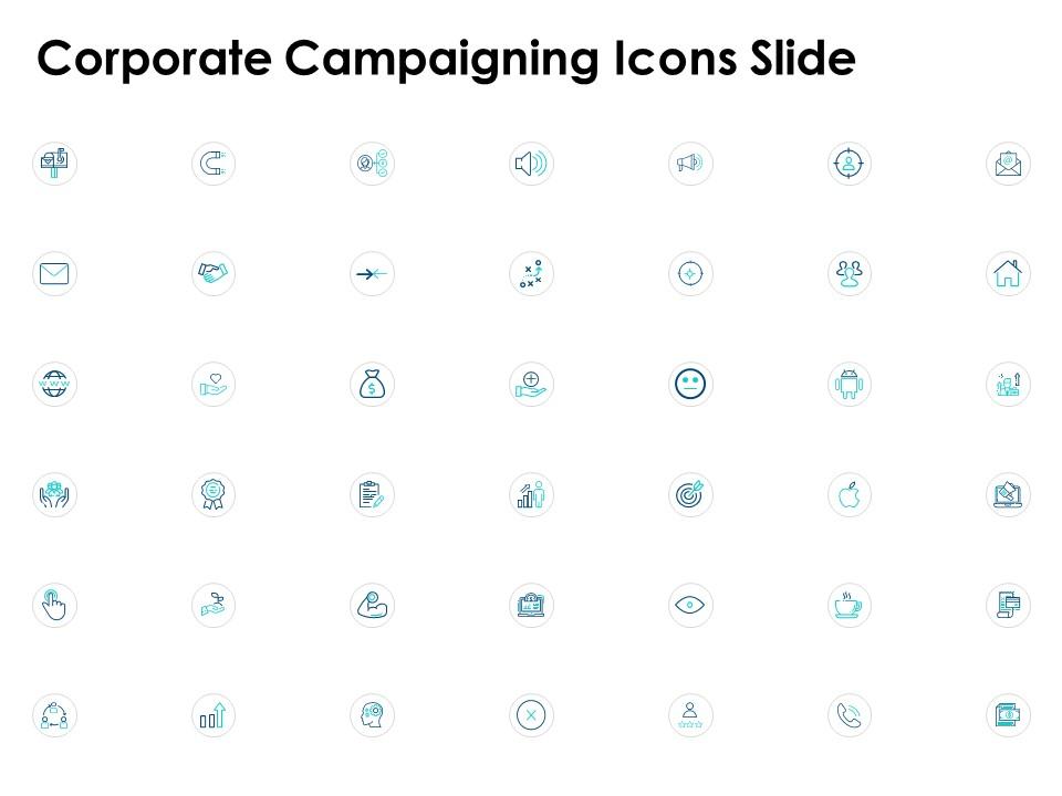 Corporate campaigning icons slide arrows goal d100 ppt powerpoint presentation icon samples Slide01